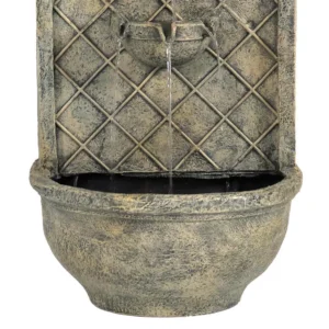 Sunnydaze Decor Messina Resin French Limestone Solar Outdoor Wall Fountain with Battery Backup
