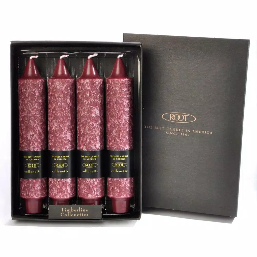 ROOT CANDLES 7 in. Timberline Collenette Garnet Dinner Candle (Box of 4)
