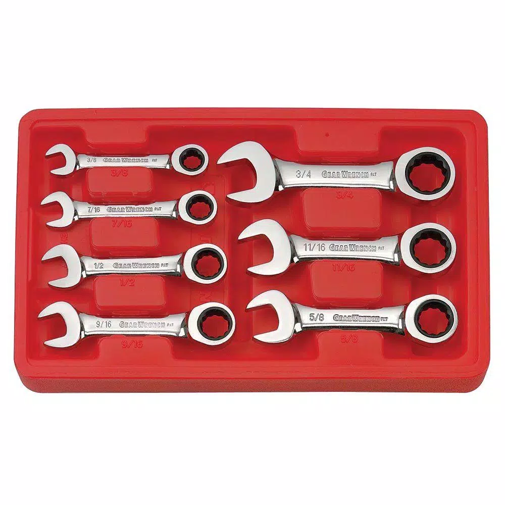 GEARWRENCH SAE Stubby Combination Ratcheting Wrench Set (7-Piece)