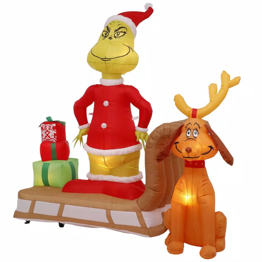 Gemmy 6 ft. Tall Airblown Inflatable Grinch and Max on Sled Scene