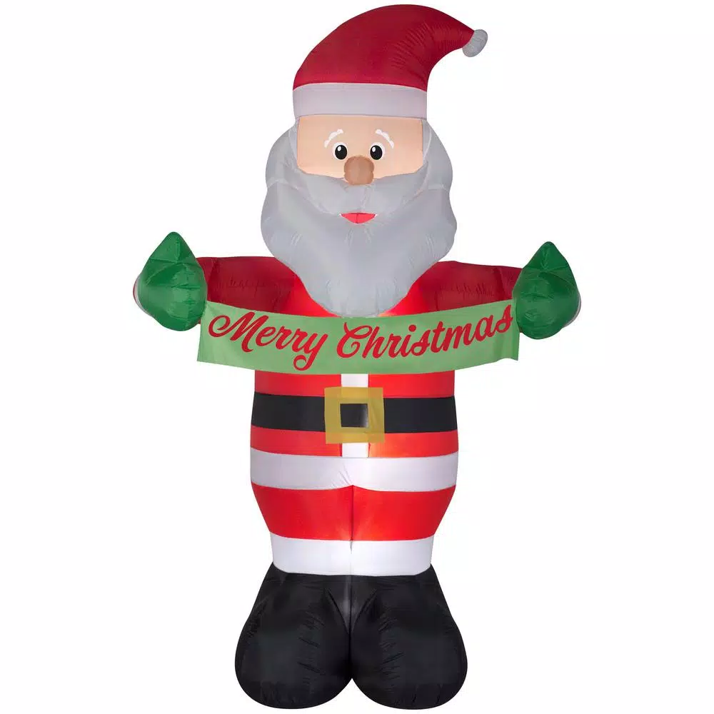 Gemmy 5 ft. W x 8 ft. H Inflatable Animated Santa with Banner Merry Christmas