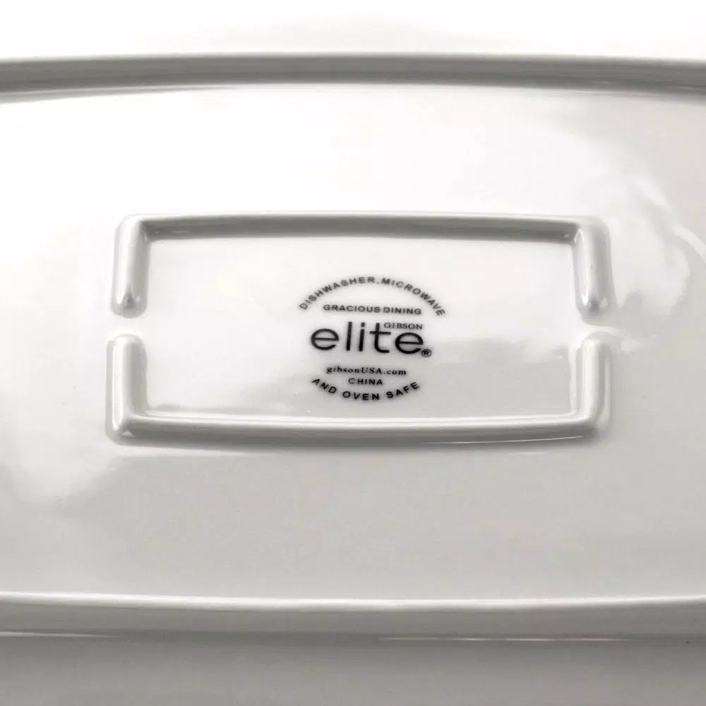 GIBSON elite Gracious 2-Piece White Ceramic Dining Serving Platter Set
