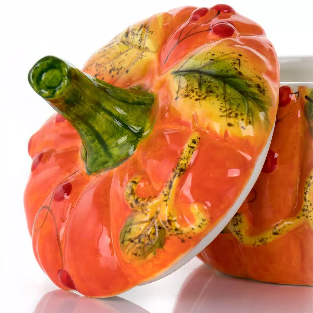 Gibson Home Stoneware Pumpkin Cookie Jar in Orange with Lid