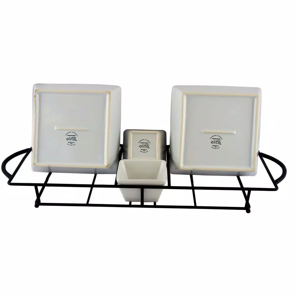 Gibson Gracious Dining 5-Pieces White Porcelain Serving Set with Metal Rack