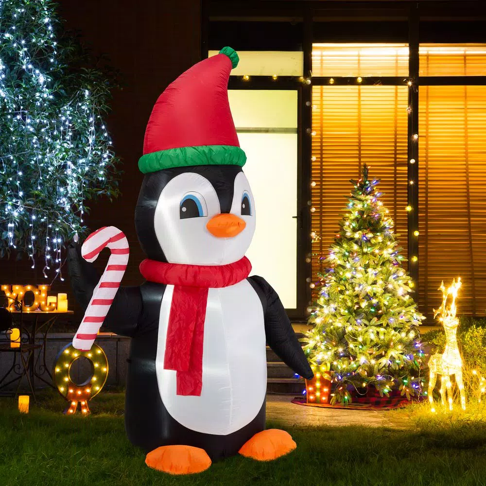Glitzhome 8 ft. Lighted Inflatable Penguin Decor