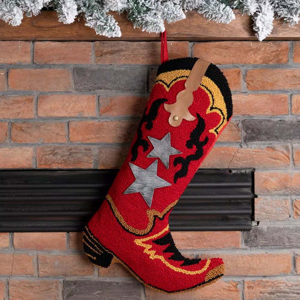 Glitzhome 20.69 in. H Hooked Stocking Red Boot