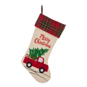 Glitzhome 21 in. Polyester Embroidered Linen Christmas Decoration Stocking (2-Pack)