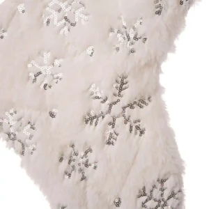 Glitzhome 21 in. H Polyester White Plush Stocking with Snowflake Christmas