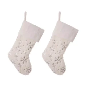 Glitzhome 21 in. H Polyester White Plush Stocking with Snowflake Christmas (2-Pack)