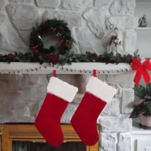 Glitzhome 20 in. Polyester Knitted Stocking with Faux Fur Cuff (2-Pack)