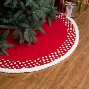 Glitzhome 48 in. D Fabric Christmas Tree Skirt in Pompom