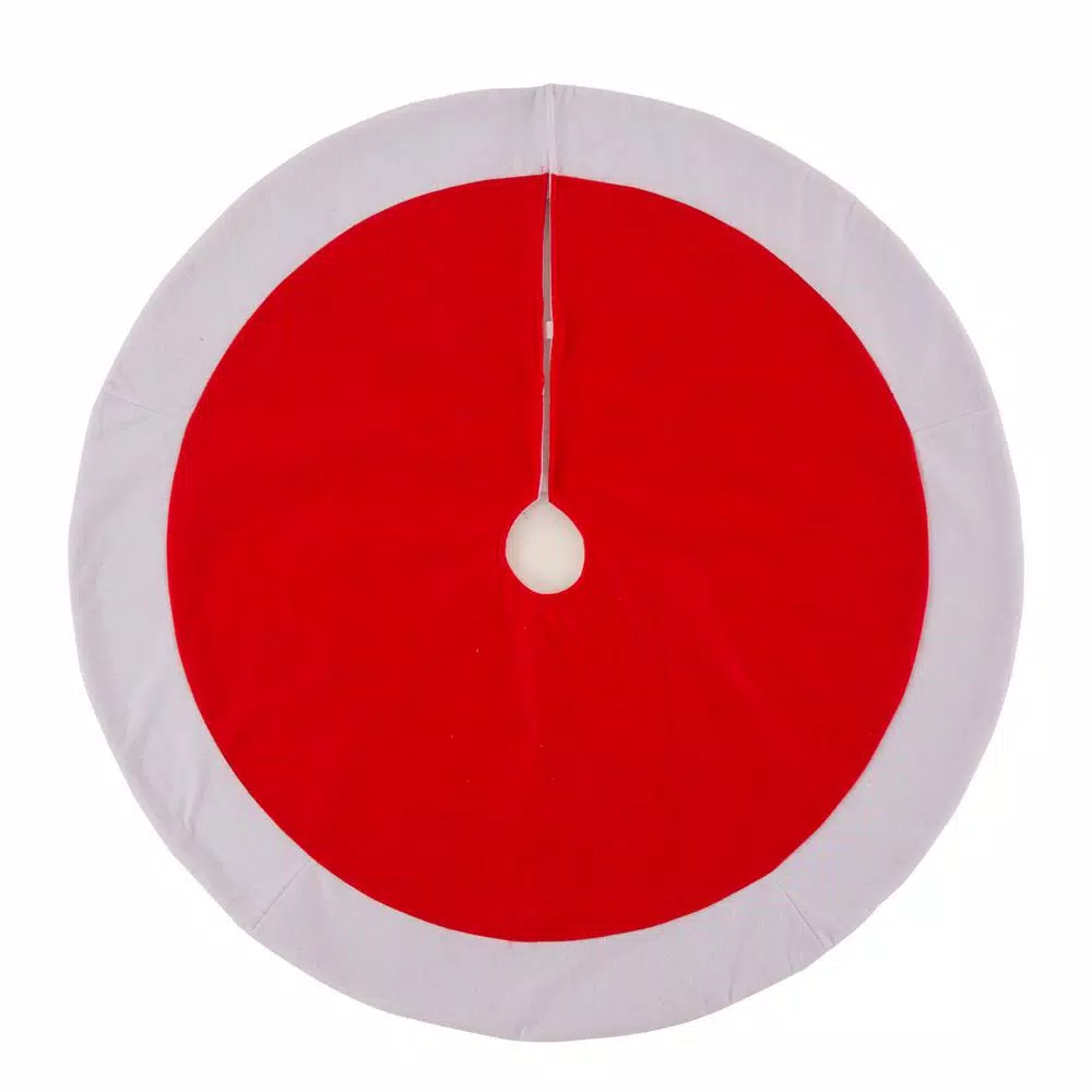 Glitzhome 42 in. D Felt Christmas Tree Skirt in Traditional Red and White