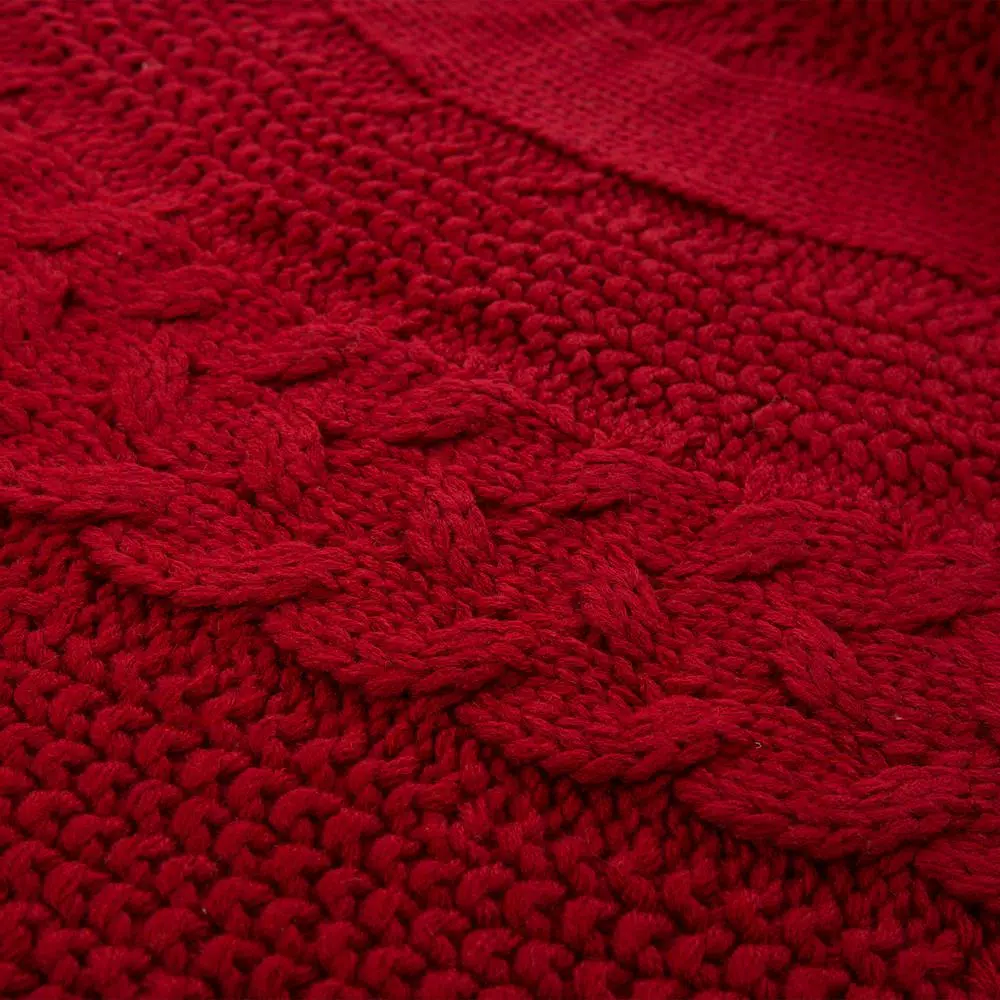 Glitzhome 52 in. D Knitted Acrylic Red Christmas Tree Skirt
