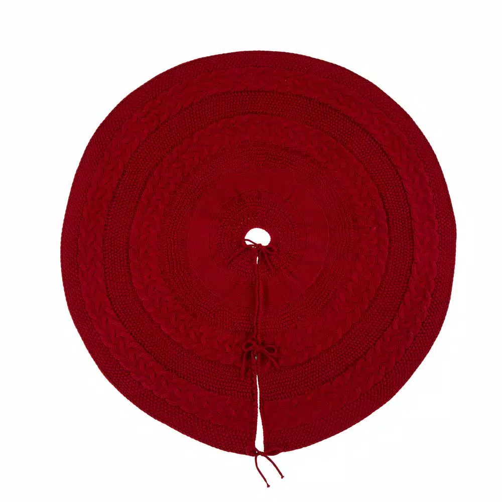 Glitzhome 52 in. D Knitted Acrylic Red Christmas Tree Skirt