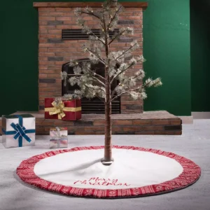 Glitzhome 48 in. D White Fleece Christmas Tree Skirt - Merry Christmas