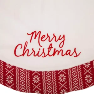 Glitzhome 48 in. D White Fleece Christmas Tree Skirt - Merry Christmas
