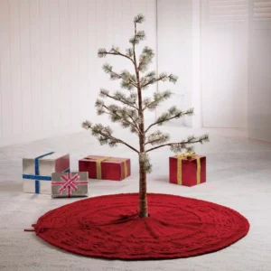 Glitzhome 52 in. D Knitted Polyester Red Christmas Tree Skirt