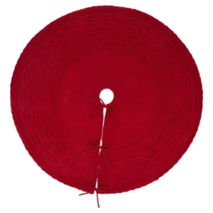 Glitzhome 52 in. D Knitted Polyester Red Christmas Tree Skirt