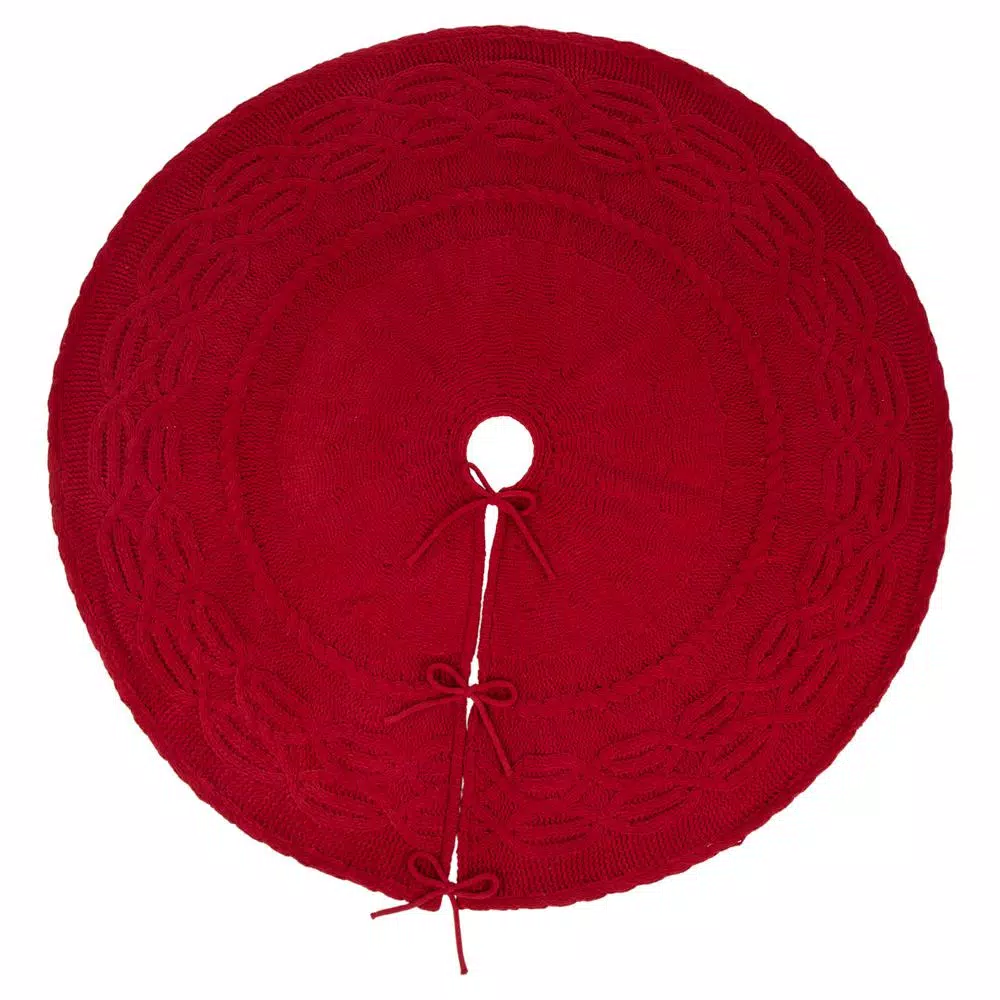 Glitzhome 52 in. D Knitted Polyester Red Christmas Tree Skirt