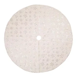 Glitzhome 48 in. D White Plush with Snowflake Christmas Tree Skirt