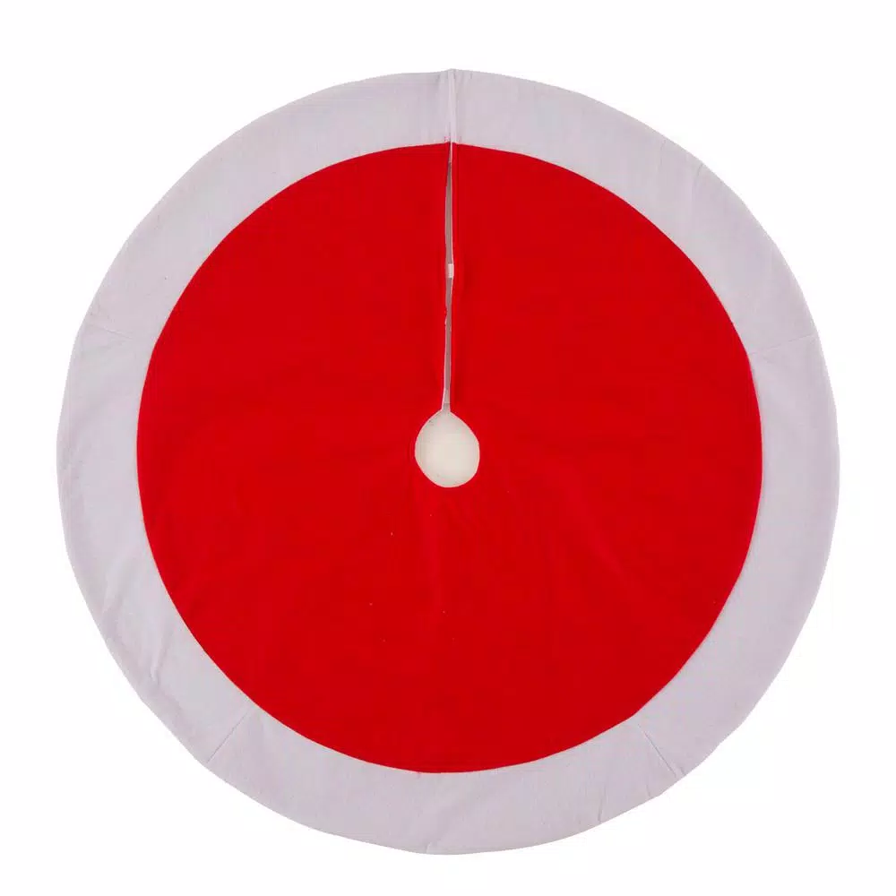 Glitzhome 48 in. D Red and White Felt Christmas Tree Skirt