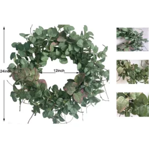 Glitzhome 24 in. Green Unlit Seasonal Artificial Christmas Wreath with Eucalyptus
