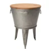 Glitzhome 26.29 in. H Gray Galvanized Beverage Tub with Metal Stand or Accent Table with Firwood Lid