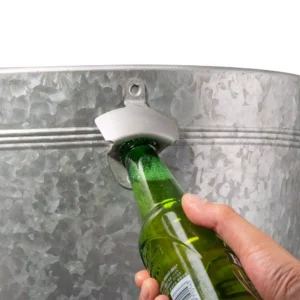 Glitzhome 26.29 in. H Gray Galvanized Beverage Tub with Metal Stand or Accent Table with Firwood Lid