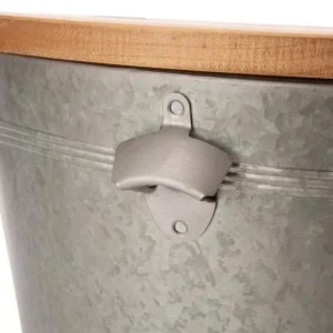 Glitzhome 26.29 in. H Gray Galvanized Beverage Tub with Metal Stand or Accent Table with Firwood Lid