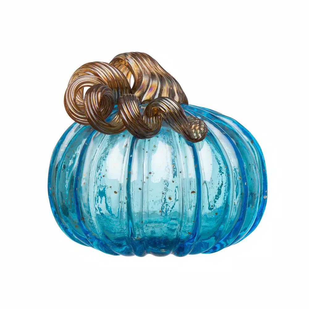 Glitzhome S/3 8.46 in. Blue Glass Pumpkin