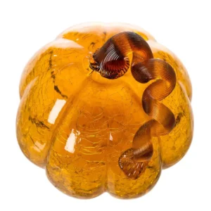 Glitzhome S/2 9.06 in. Amber Crackle Glass Pumpkin