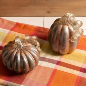 Glitzhome S/2 5.91 in. Blue/Gold GlitteryGlass Pumpkin