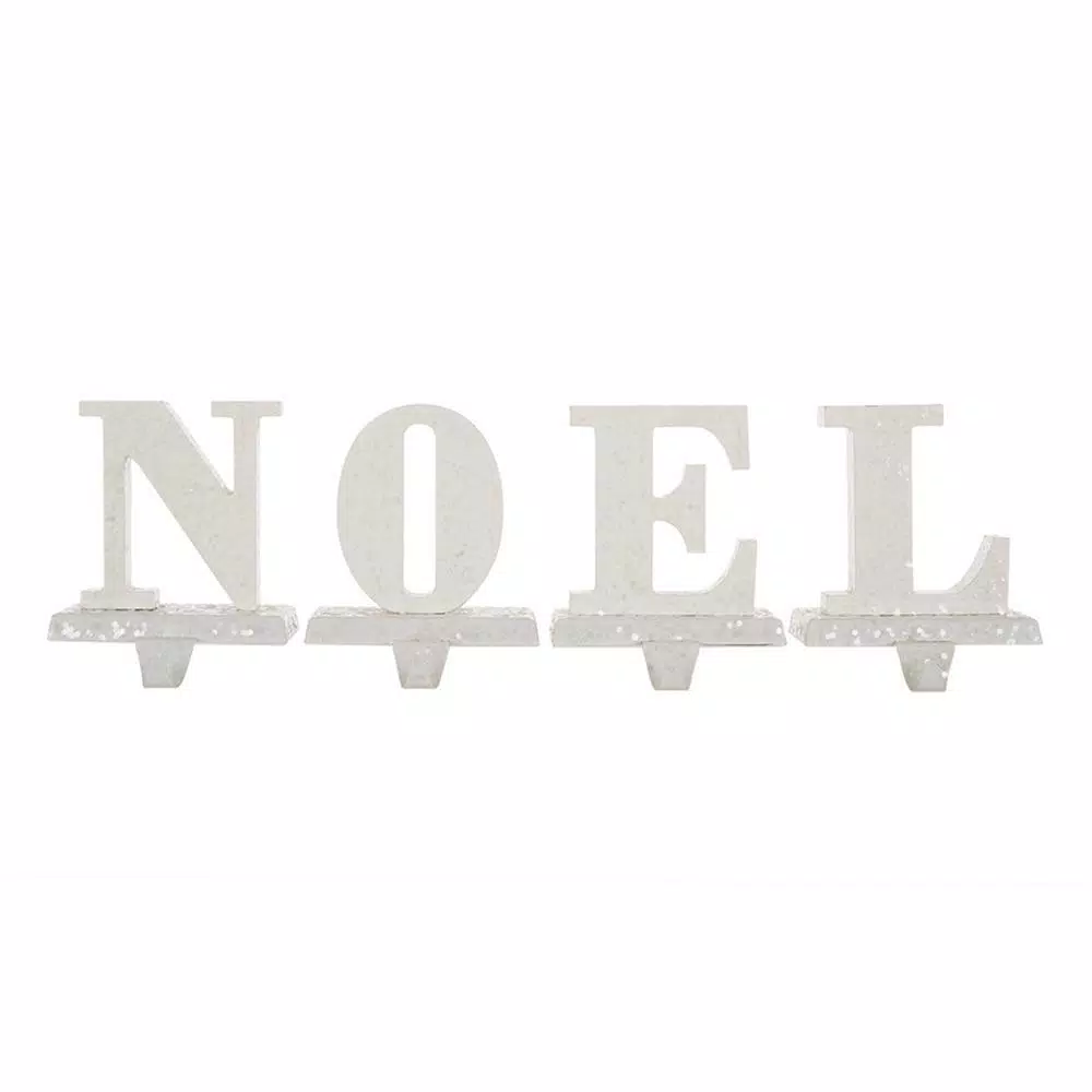 Glitzhome 5.91 in. H Wooden/Metal NOEL Stocking Holder (Set of 4)