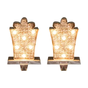 Glitzhome 2-Pack Marquee LED Wooden/Metal Gift Box Stocking Holder