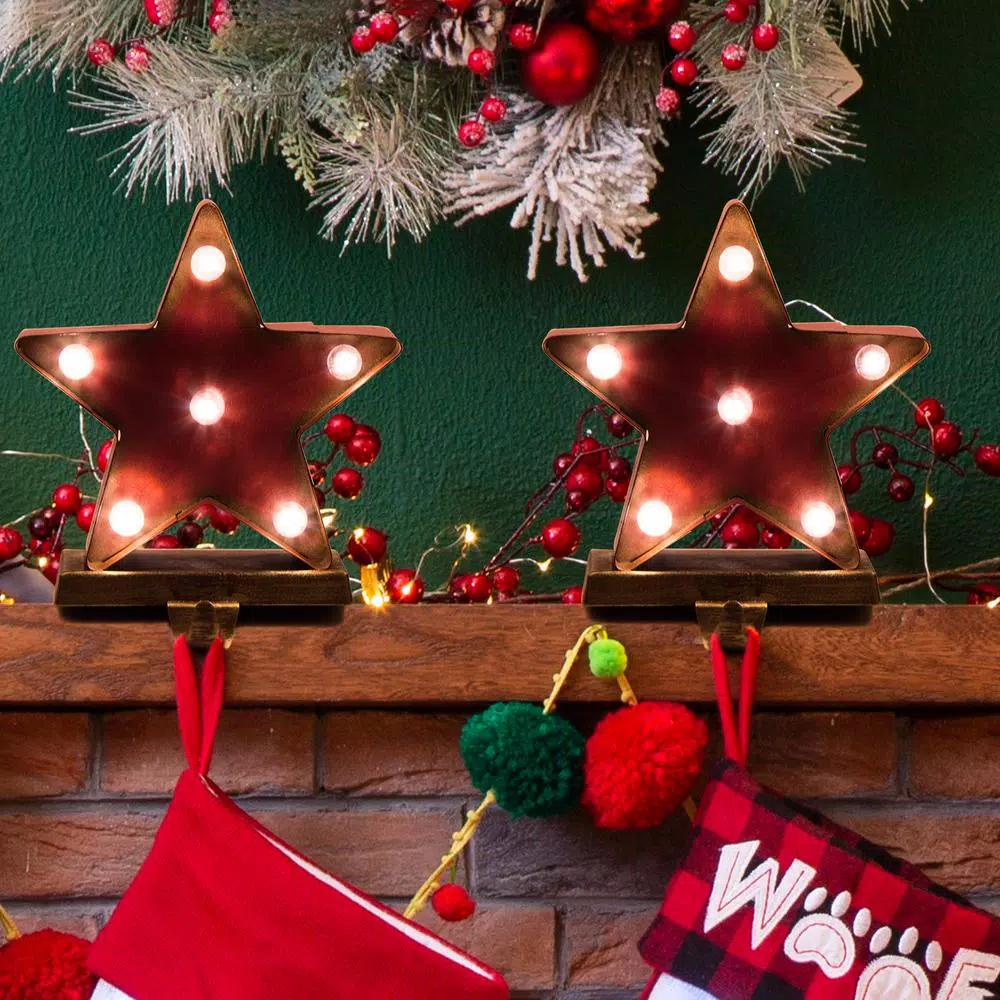 Glitzhome 2-Pack Marquee LED Star Stocking Holder