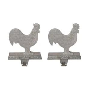 Glitzhome Galvanized Metal Cock Stocking Holder (2-Pack)