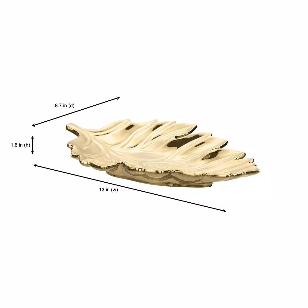 Home Decorators Collection Gold Ceramic Decorative Leaf Tray