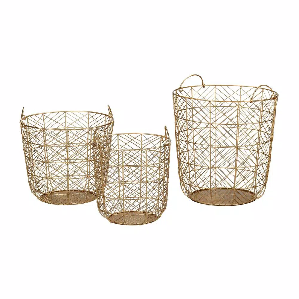 Home Decorators Collection Round Gold Metal Wire Decorative Basket (Set of 3)