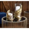 LITTON LANE Large Metallic Gold Feather Candle Holder with Hurricane Glass