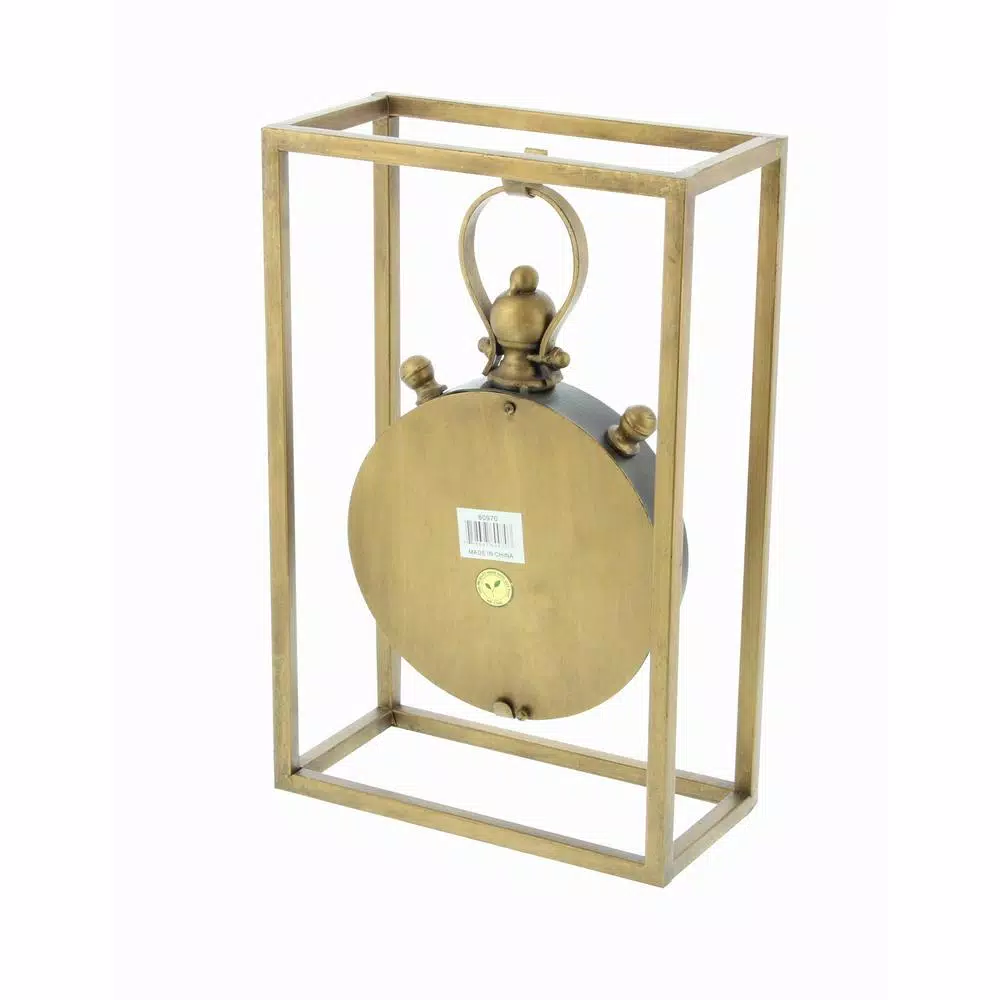LITTON LANE 13 in. x 9 in. Round Iron Table Clock with Rectangular Iron Frame