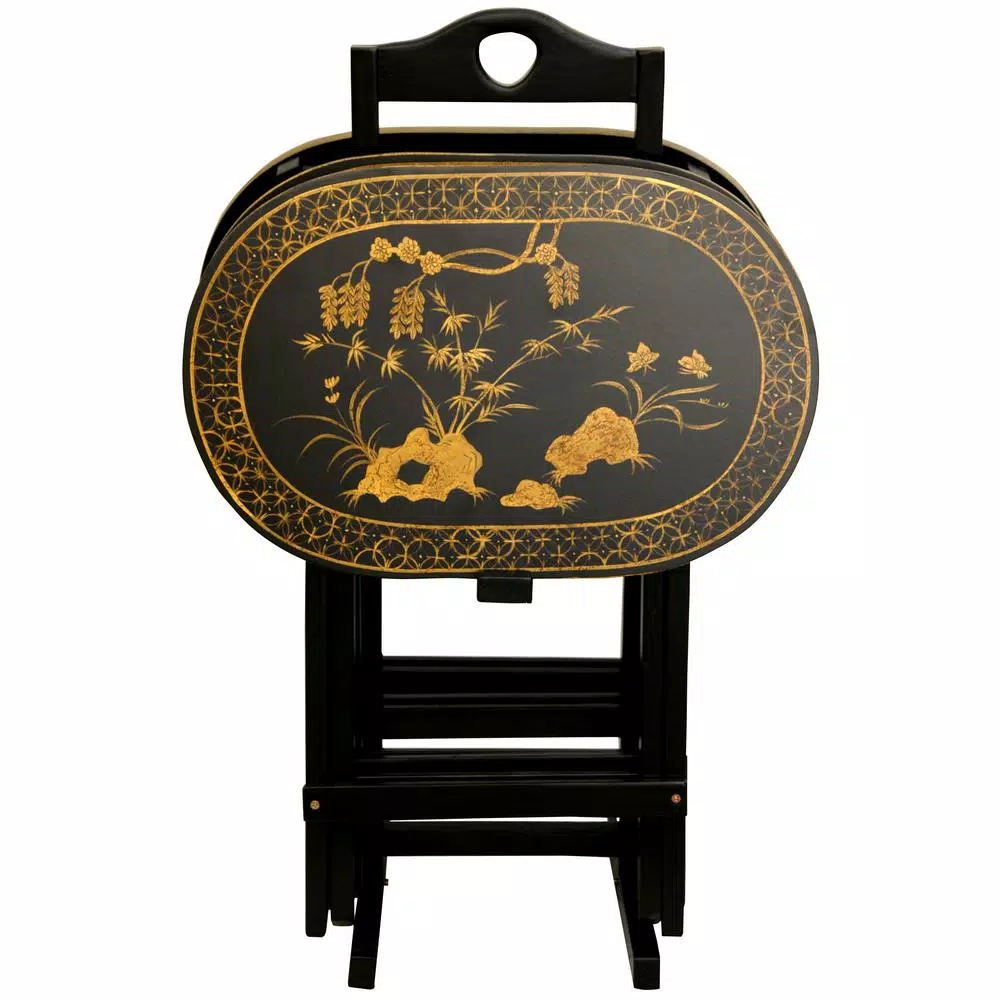 Oriental Furniture Oriental Furniture 17 in. x 11 in. Rosewood TV Tray in Antique Gold (4-Pack)