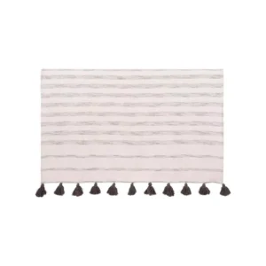 3R Studios Cream with Grey Stripes and Tassels Cotton Woven Throw Blanket