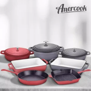AMERCOOK LA PLURIEL 11.8 in. Cast Iron Roasting Pan in Gray
