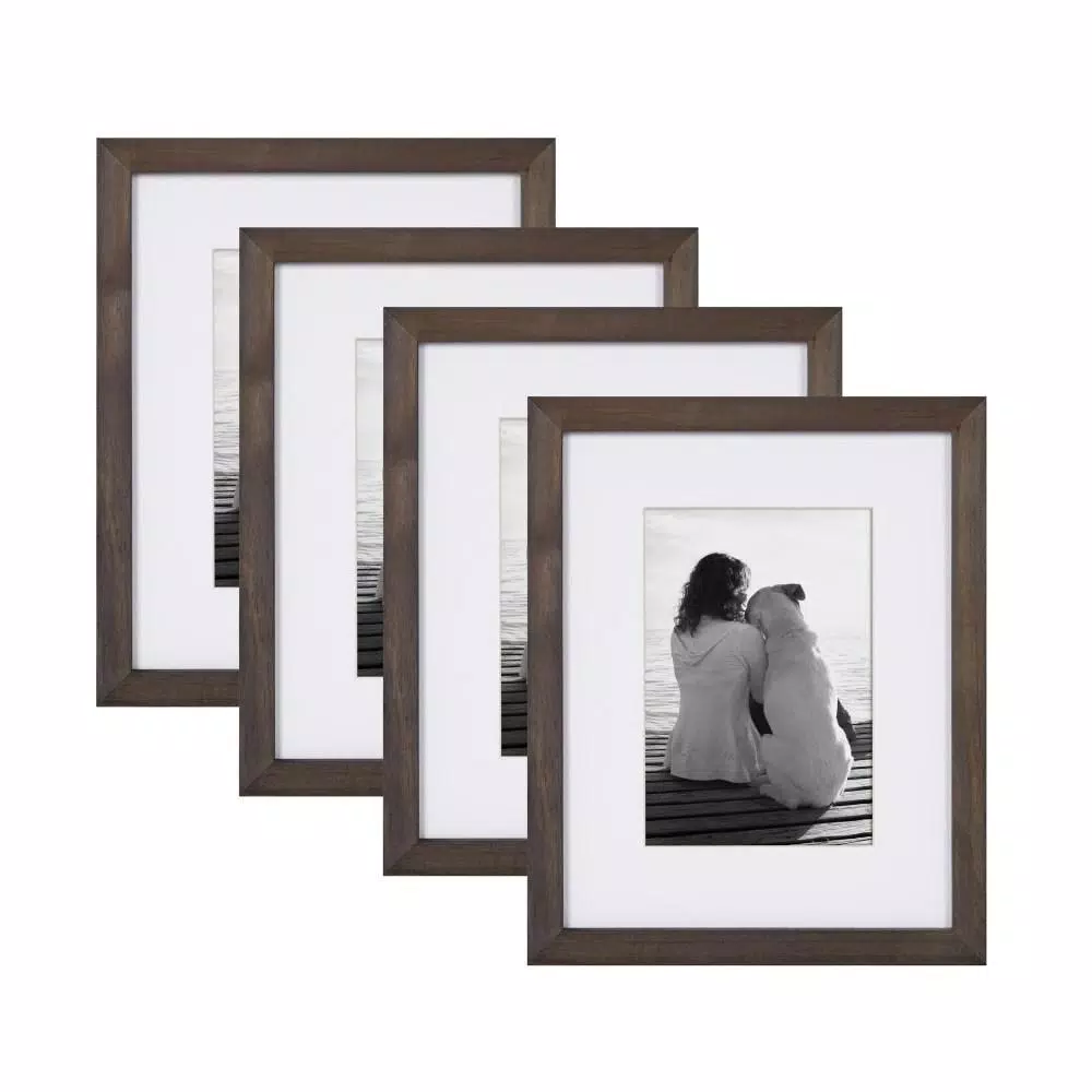 DesignOvation Gallery 8 in. x 10 in. Matted to 5 in. x 7 in. Gray Picture Frame (Set of 4)