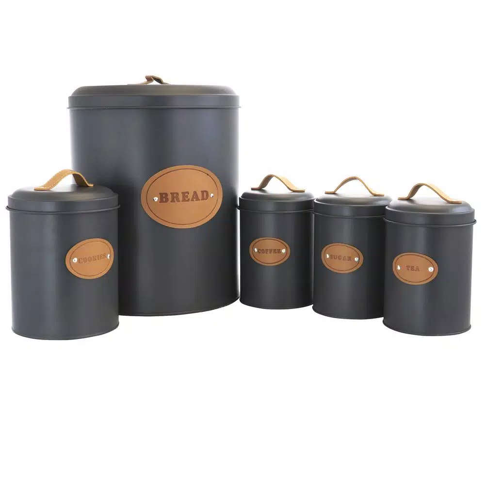 MegaChef Kitchen Food Storage and Organization 5-Piece Metal Canister Set with Metal Lids