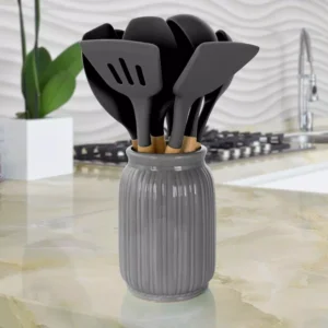 MegaChef Gray Silicone and Wood Cooking Utensils (Set of 9)