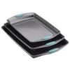 Rachael Ray 3-Piece Gray Nonstick Bakeware Cookie Pan Set with Agave Blue Silicone Grips