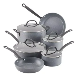 Farberware Quartz 10-Piece Aluminum Nonstick Cookware Set in Gray Speckle