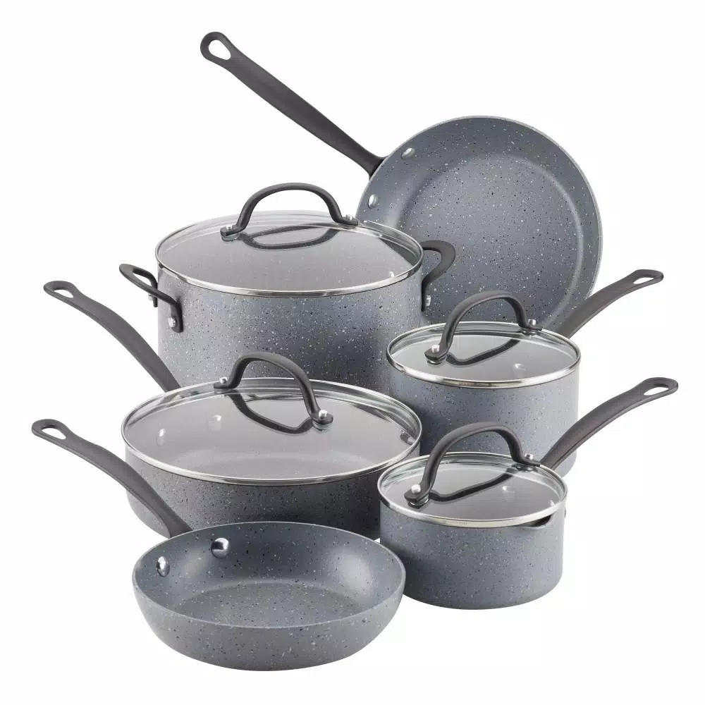 Farberware Quartz 10-Piece Aluminum Nonstick Cookware Set in Gray Speckle