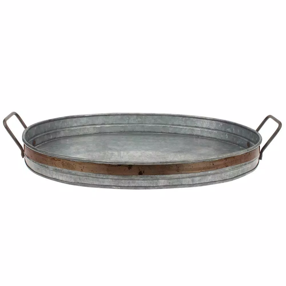 Stonebriar Collection Aged Galvanized with Rust Metal Metal Trim Decorative Tray